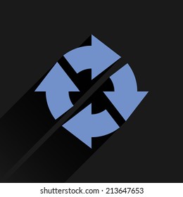 Blue arrow icon reload, refresh, rotation, reset, repeat sign 16. Web pictogram with gray long shadow on white background. Simple, solid, plain, flat style. Vector illustration graphic design 8 eps