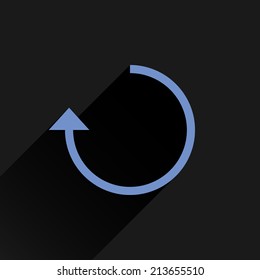 Blue arrow icon reload, refresh, rotation, reset, repeat sign 20. Web pictogram with gray long shadow on white background. Simple, solid, plain, flat style. Vector illustration graphic design 8 eps