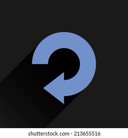 Blue arrow icon reload, refresh, rotation, reset, repeat sign 32. Web pictogram with gray long shadow on white background. Simple, solid, plain, flat style. Vector illustration graphic design 8 eps