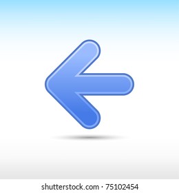 Blue arrow icon web 2.0 button previous sign with gray shadow on white