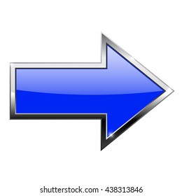 Blue arrow with metal frame. Right. Vector illustration isolated on white background