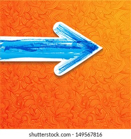 Blue arrow on ornated background with place for your text. Vector illustration 