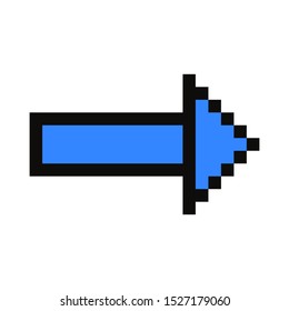 Blue arrow. Pixel art. Retro game style. Vector illustration.