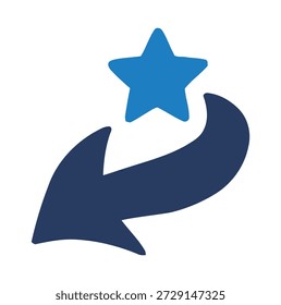 Seta azul apontando para a esquerda em direção a uma estrela azul no vetor de plano de fundo branco