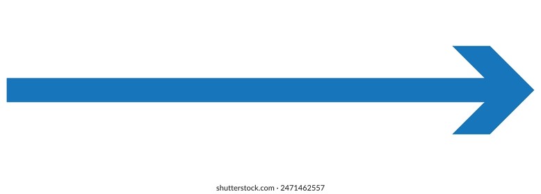 Blauer Pfeil nach rechts. Lange Pfeil-Vektorgrafik isoliert. Pfeilformelement. 11:11