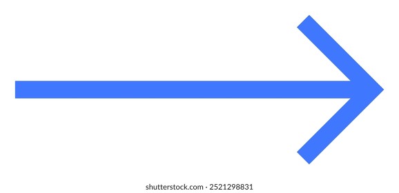 Blue arrow pointing to the right, on a white background. Ideal for navigation, direction, guidance, instruction, and movement themes. Simple vector design in a minimalist style.