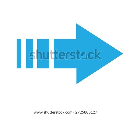 A blue arrow pointing to the right on a white background