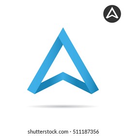 Blue arrow pointing up, ribbon shape, 3d vector illustration, isolated on white background, eps 10