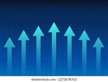 Blue arrow pointing upward and The back is a grid on a dark blue background. represents the growth of the business in order to reach the set goals