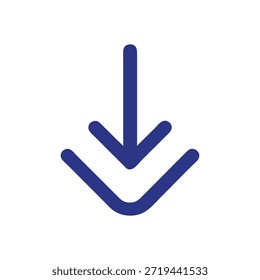 A blue arrow points downward against a solid White Background using a minimalist style and composition.