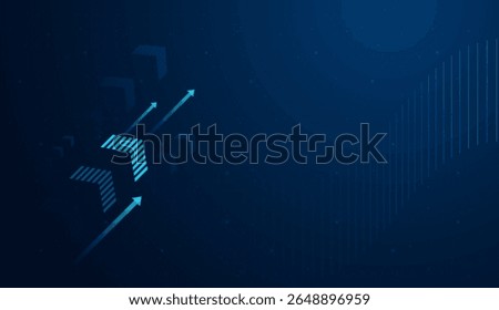 The blue arrow points upward, symbolizing strong growth or technological progress in a digital environment. on dark blue gradient background for business themes vector illustration