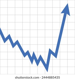 blue arrow rebound going up forex stock graph breaking up after down trend economic boom financial profit business grow