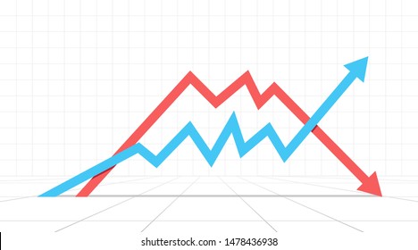 Blue arrow up and red down arrow. Stock exchange concept show about profit and loss trading of trader. svg