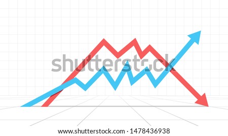 Blue arrow up and red down arrow. Stock exchange concept show about profit and loss trading of trader.