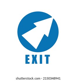 Blue arrow round exit sign, way out circle vector symbol
