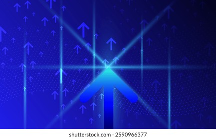 blue arrow shape cyberspace with neon shinny light abstract high technology abstract background