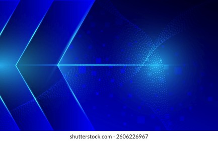 blue arrow shapes with dot lines electronic cyberspace and neon light abstract high technology background