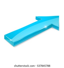 Blue arrow. Shiny 3d icon. Vector illustration isolated on white background.