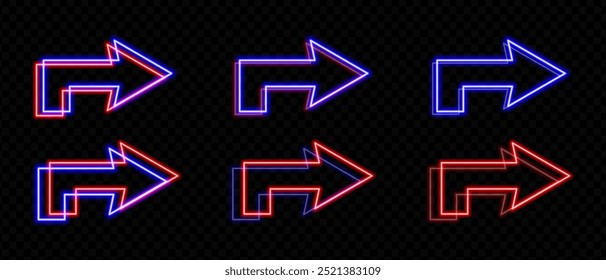 Blue arrow sign pointing right on a transparent background. Glowing, futuristic design, ideal for technology, navigation, or modern direction concepts.