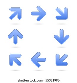 Blue arrow sign web 2.0 internet button. Matted colored shapes with shadow on white background