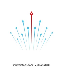 blue up arrow signs and red arrow sign. perspective arrow signs. concept for business, growth, innovation, education