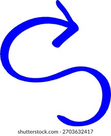 Blaues Pfeilsymbol, das Fortschritt, Bewegung und Vorwärtsdynamik repräsentiert, Kalligrafiepfeil