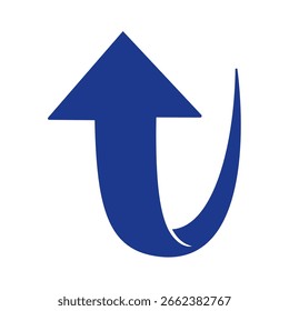 Blue Arrow Turns Up From Other Side, vector illustration isolated on white background, eps