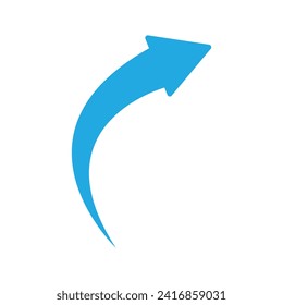 Blue arrow up. Arrow up icon. Color flat for website. Right and top symbol for button isolated on white background. Vector illustration. eps file 18.
