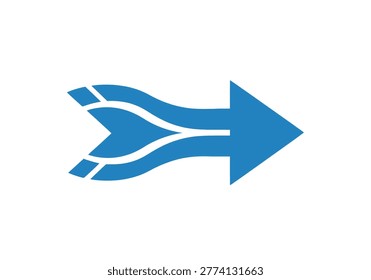 Blue arrow with wavy lines forward movement direction progress technology transportati