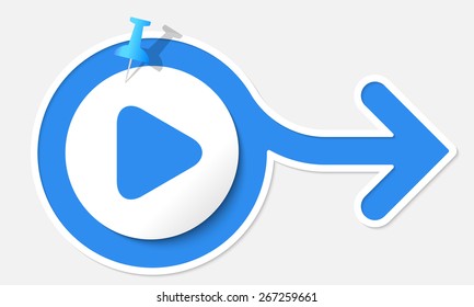 Blue arrow with white frame and play symbol