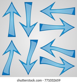Blue arrows abstract arrows on white background.