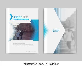 Blue arrows annual report, abstract vector template brochure, flyer, presentation, leaflet, magazine A4 format with a geometric background. Vector Illustration.