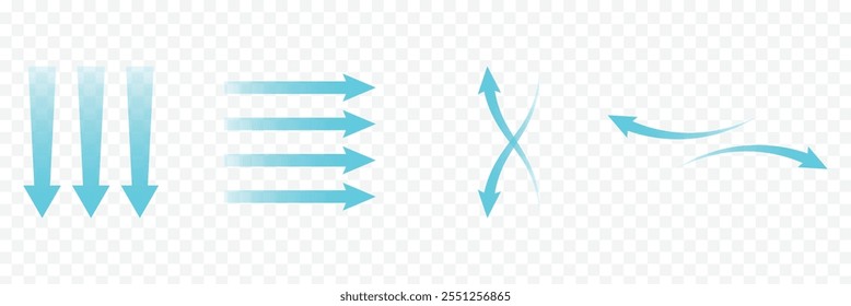 Blue arrows clean fresh air flow collection. Flat style curved arrow icon design isolated. different kinds of arrow symbol indicator. for your apps, websites and UI or UX design.