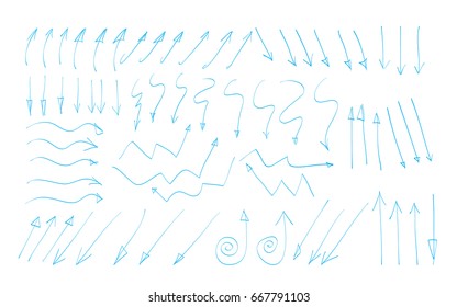 Blue Arrows cute hand drawn cute line art vector set illustration