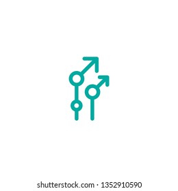 blue arrows up with dots and circles. icon isolated on white background. Launch, upgraid icon.  start, business advance, breakthrough sign. Fast growth symbol. Speed, grow up, increase