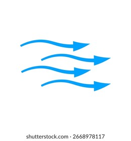 Blue arrows flowing in a curved pattern illustrate air movement, emphasizing motion and direction.