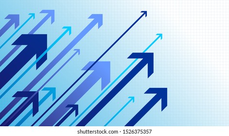 Blue arrows going up. Right movement. Growth success. Vector illustration. Isolated on white background.