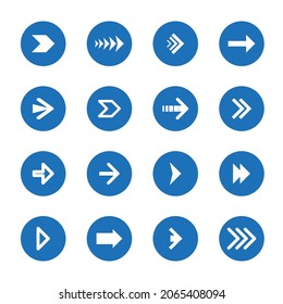 Blue arrows icons set on grey background. Vector illustration