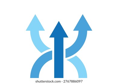 Blue arrows intertwining and moving upwards, representing connection, shared journey, and forward momentum.