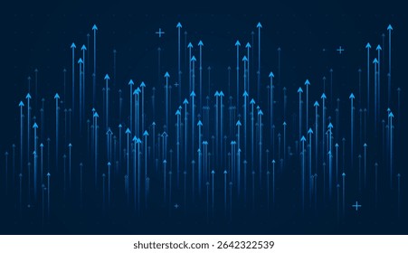 As setas azuis no fundo azul escuro com pontas de seta azuis para cima, simbolizando forte crescimento, ambição e sucesso futuro e ilustração do vetor do fundo do elemento financeiro