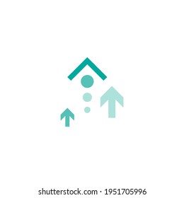 blue arrows up on white background. Launch, upgraid icon. Creative project start, business advance, breakthrough sign. Fast growth symbol. Speed, grow up, increase