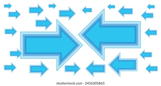 Blue arrows pointer right and left side way isolated on white background.