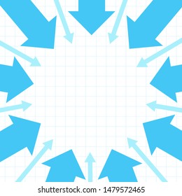 Blue Arrows pointing to center. Financial arrows on a white background.