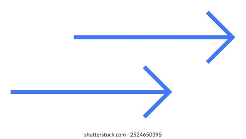 As setas azuis apontando para a direita, uma acima da outra, simbolizam a direção, o progresso e a orientação. Ideal para navegação, direção de negócios, crescimento positivo, movimento, wayfind. Vetor limpo e minimalista