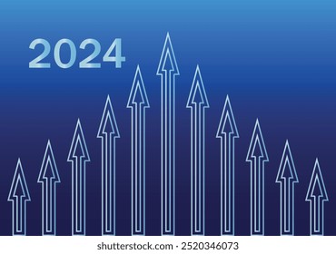 Blue arrows rising for growth in 2024 on a blue background