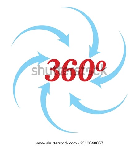 Blue arrows rotating 360 degrees around a red sign, symbolizing full coverage and complete service
