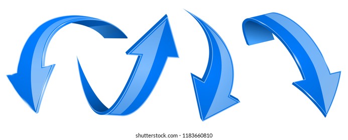 Blue arrows set. 3d web icons. Vector illustration isolated on white background