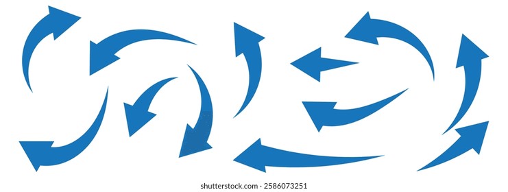 Blue arrows set. Curved arrows. Arrow sign. Flat style icons. set of Blue curve arrow icon vectors. long arrow icon vector illustration.