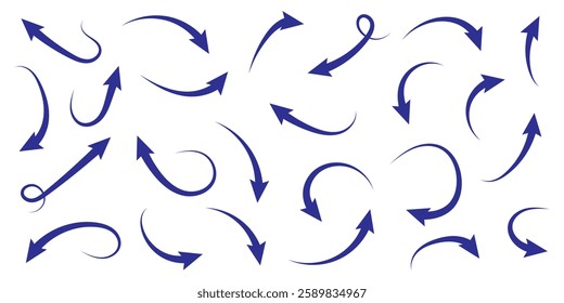 Blue arrows set. Curved arrows. Arrow sign. Flat style icons. set of Blue curve arrow icon vectors. long arrow icon vector illustration.