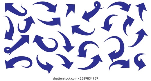 Blue arrows set. Curved arrows. Arrow sign. Flat style icons. set of Blue curve arrow icon vectors. long arrow icon vector illustration.